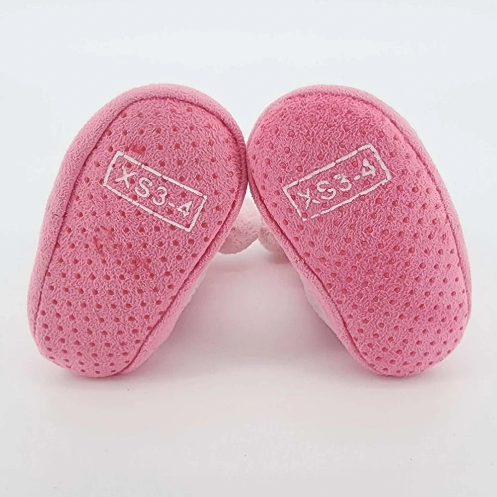 Baby Girl Pink Fleece Pom Pom Slipper Booties‎ Non-Slip XS 3-4 Infant Shoes